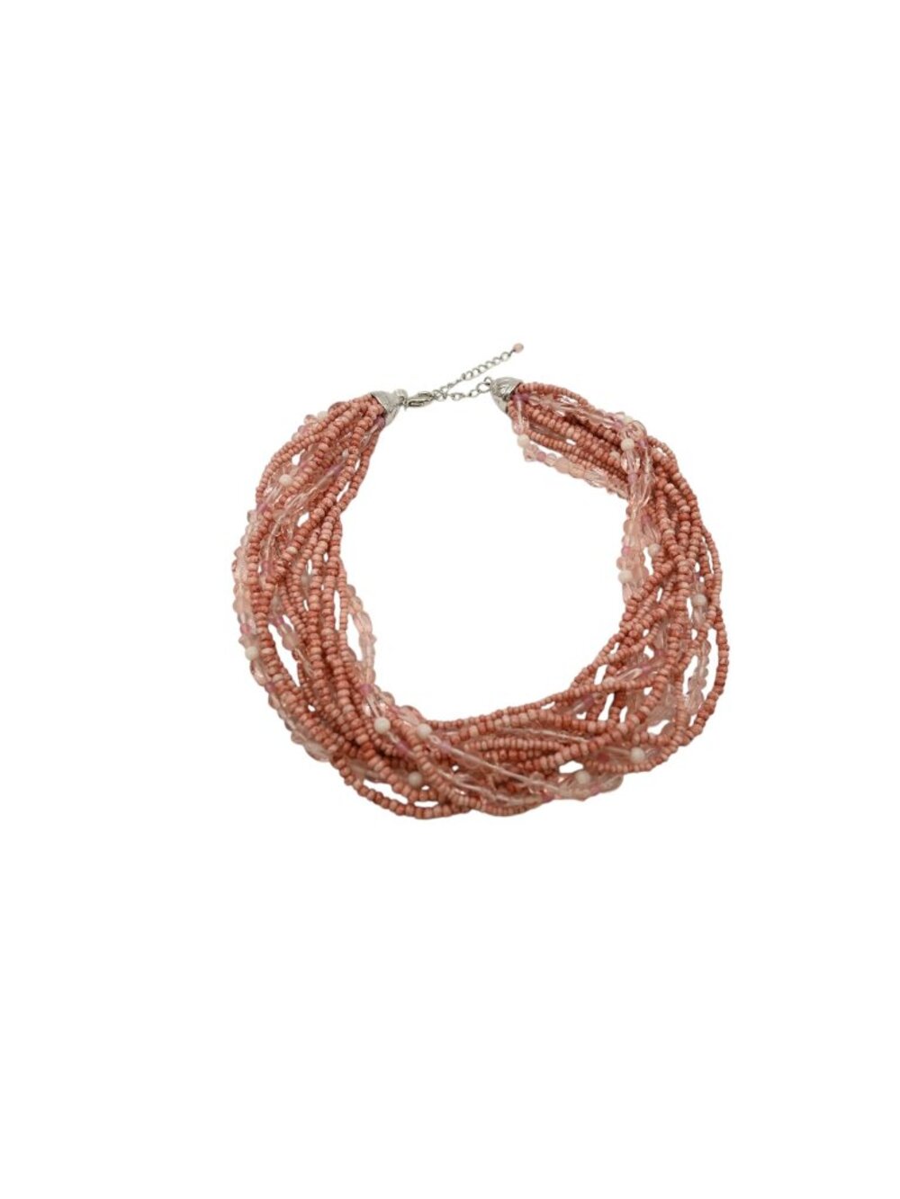 NWT Nolan Miller Multi Strand Seed Bead Necklace Pink Silvertone Statement